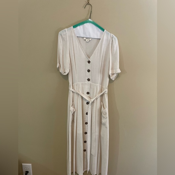 ROOLEE Fashion On Earth Women’s Linen Dress, Sz M, beige/cream w/ buttons & tie - Picture 4 of 6